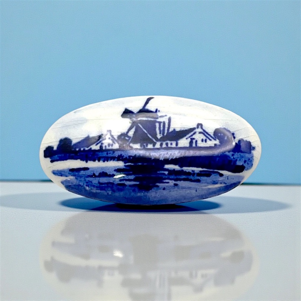 Collectible Vintage Delft Windmill Scene Porcelain Brooch Handcrafted Estate Pc